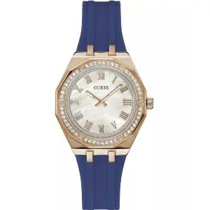 Guess Women’s Quartz Blue Silicone Strap Mother Of Pearl Dial 36mm Watch GW0872L3