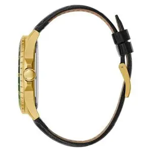 Guess Men’s Quartz Black Leather Strap Green Dial 44mm Watch GW0221G1