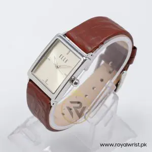 Elle Women’s Quartz Dark Brown Leather Strap Beige Dial 26mm Watch EL20026S02C