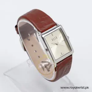 Elle Women’s Quartz Dark Brown Leather Strap Beige Dial 26mm Watch EL20026S02C