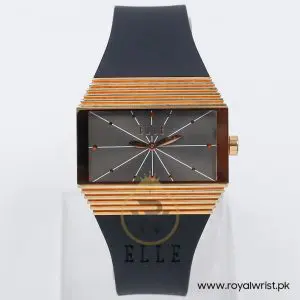Elle Women’s Quartz Black Silicone Strap Grey Dial 37mm Watch EL20077P03C