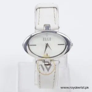 Elle Women’s Quartz White Leather Strap Mother Of Pearl Dial 40mm Watch EL20024S02C