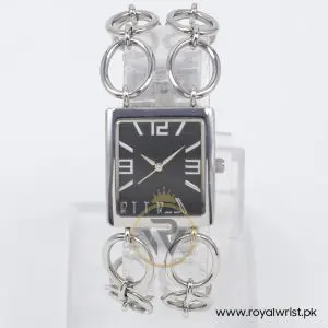 Elle Women’s Quartz Silver Stainless Steel Black Dial 25mm Watch EL20003B01