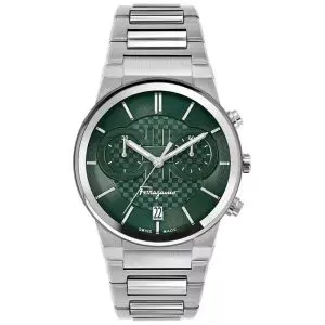 Ferragamo Swiss Made Quartz Silver Stainless Steel Green Dial 41mm Watch SFME00421