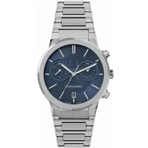 Ferragamo Men’s Swiss Made Quartz Silver Stainless Steel Blue Dial 41mm Watch SFME01123