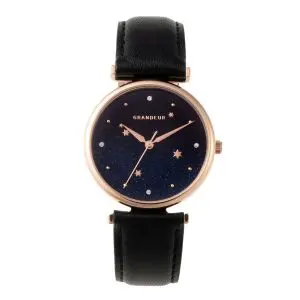 GRANDEUR Women’s Quartz Leather Strap Black & Blue Dial 33mm Watch ESL080W2