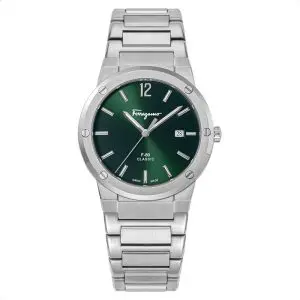 Ferragamo Swiss Made Quartz Silver Stainless Steel Green Dial 41mm Watch SFDT02123
