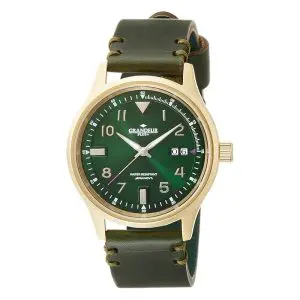 Grandeur Plus Men’s Quartz Leather Strap Green Dial 40mm Watch GRP005G1