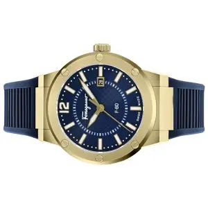 Ferragamo Men’s Swiss Made Quartz Blue Silicone Strap Blue Dial 44mm Watch SFHY02822