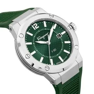 Ferragamo Men’s Swiss Made Quartz Green Silicone Strap Green Dial 44mm Watch SFHY02722
