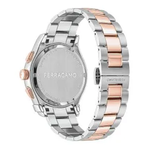 Ferragamo Men’s Swiss Made Quartz Two Tone Stainless Steel Silver Sunray Dial 42mm Watch SFKZ00623