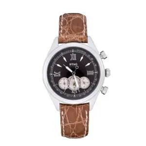 STAG TYO Men’s Quartz Leather Strap Black Dial 43mm Watch STG004S1