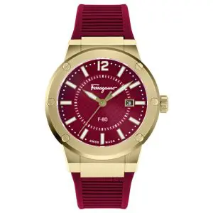 Ferragamo Men’s Swiss Made Quartz Red Silicone Strap Red Dial 44mm Watch SFHY02422