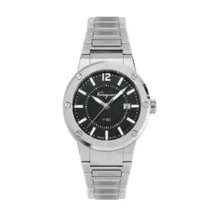 Ferragamo Men’s Swiss Made Quartz Silver Stainless Steel Black Dial 44mm Watch SFHY02925