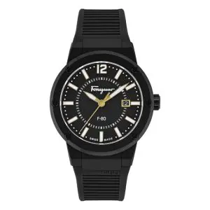 Ferragamo Men’s Swiss Made Quartz Black Silicone Strap Black Dial 44mm Watch SFHY01622