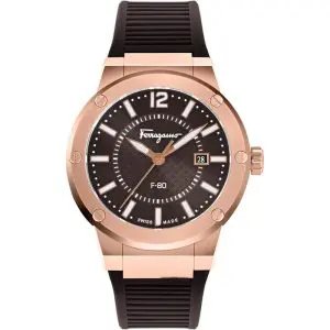 Ferragamo Men’s Swiss Made Quartz Brown Silicone Strap Brown Dial 44mm Watch SFHY02522