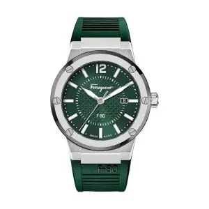 Ferragamo Men’s Swiss Made Quartz Green Silicone Strap Green Dial 44mm Watch SFHY02722