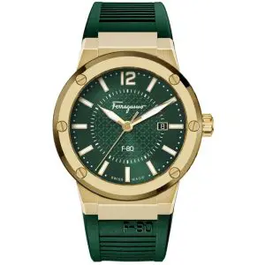Ferragamo Men’s Swiss Made Quartz Green Silicone Strap Green Dial 44mm Watch SFHY02022