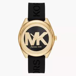 Michael Kors Women's Quartz Black Silicone Strap Black & Gold Dial 42mm Watch MK7313