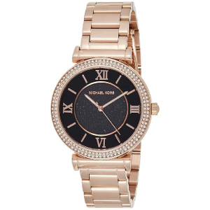 Michael Kors Women’s Quartz Rose Gold Stainless Steel Black Crystal Dial 38mm Watch MK7411