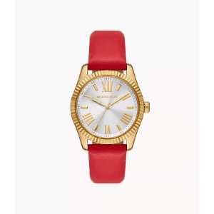 Michael Kors Women’s Quartz Red Leather Strap Silver Dial 38mm Watch MK4747