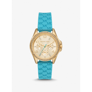 Michael Kors Women's Quartz Sky Blue Silicone Strap Gold Dial 36mm Watch MK7374