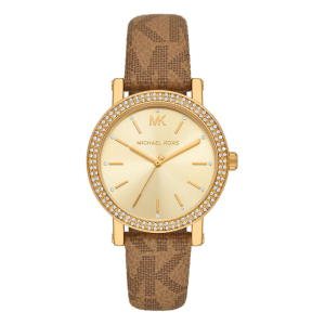 Michael Kors Women's Quartz Brown Leather Strap Gold Dial 38mm Watch MKO1026