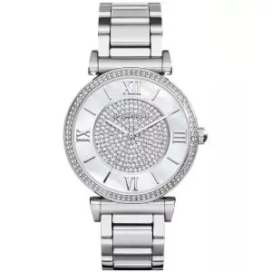Michael Kors Women's Quartz Silver Stainless Steel Crystel & Mother Of Pearl Dial 37mm Watch MK3355