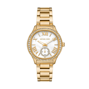 Michael Kors Women’s Chronograph Quartz Gold Stainless Steel Mother Of Pearl Dial 38mm Watch MK4805