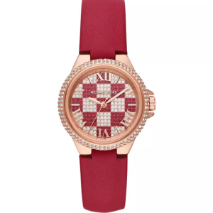 Michael Kors Women’s Quartz Red Leather Strap Rose Gold Dial 33mm Watch MK4701