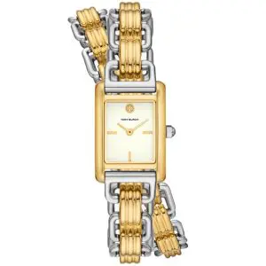 Tory Burch Women’s Quartz Two-tone Wrap Stainless Steel Beige Dial 28mm Watch TBW1074