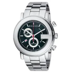 Gucci Men’s Swiss Made Quartz Silver Stainless Steel Black Dial 44mm Watch YA101309