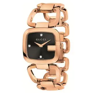 Gucci Women’s Quartz Swiss Made Rose Gold Stainless Steel Black Dial 25mm Watch YA125409