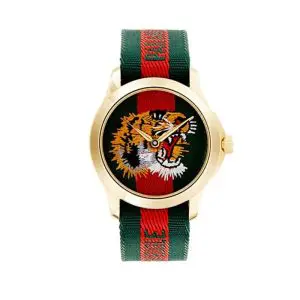 Gucci Unisex Swiss Made Quartz Green/Red Nylon Strap Green/Red Dial 38mm Watch YA126491