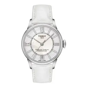 TISSOT Women’s Powermatic Swiss-Made White Leather Strap Mother Of Pearl Dial 32mm Watch T099.207.16.116.00