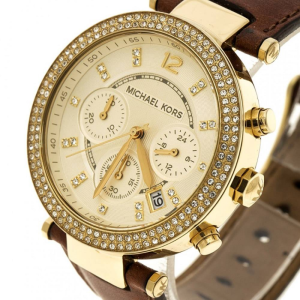 Alternative view of Michael Kors Women's Chronograph Quartz Brown Leather Strap Gold Dial 39mm Watch MK2249 (Like New)
