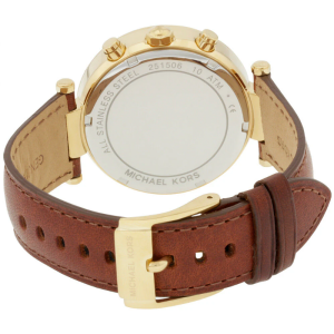 Michael Kors Women's Chronograph Quartz Brown Leather Strap Gold Dial 39mm Watch MK2249 (Like New) - Image 3