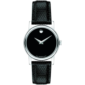 Movado Women’s Swiss Made Quartz Black Leather Strap Black Dial 26mm Watch 2100004