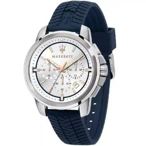 Maserati Men’s Chronograph Quartz Navy Blue Silicone Strap White Dial 44mm Watch R8871621013