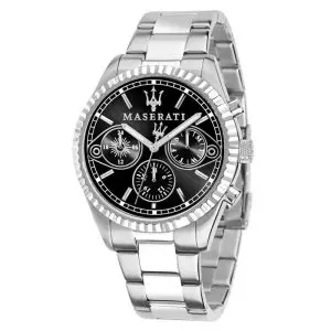 Maserati Men’s Chronograph Quartz Silver Stainless Steel Black Dial 43mm Watch R8853100014