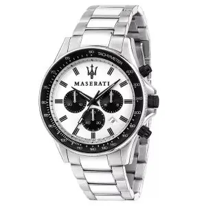 Maserati Men’s Chronograph Quartz Silver Stainless Steel White Dial 44mm Watch R8873640003