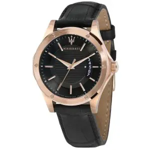 Maserati Men’s Quartz Black Leather Strap Black Dial 45mm Watch R8851127001