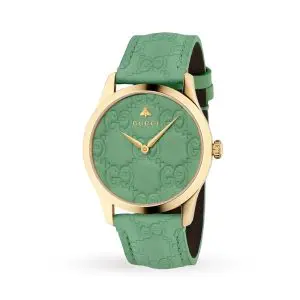 Gucci Women’s Swiss-Made Quartz Green Leather Strap Green Dial 38mm Watch YA1264099