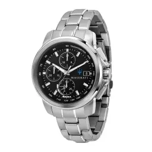 Maserati Men’s Chronograph Solar-Powered Quartz Silver Stainless Steel Black Dial 45mm Watch R8873645003