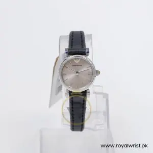 Alternative view of Emporio Armani Women’s Quartz Black Leather Strap Silver Grey 22mm Watch AR1685-1