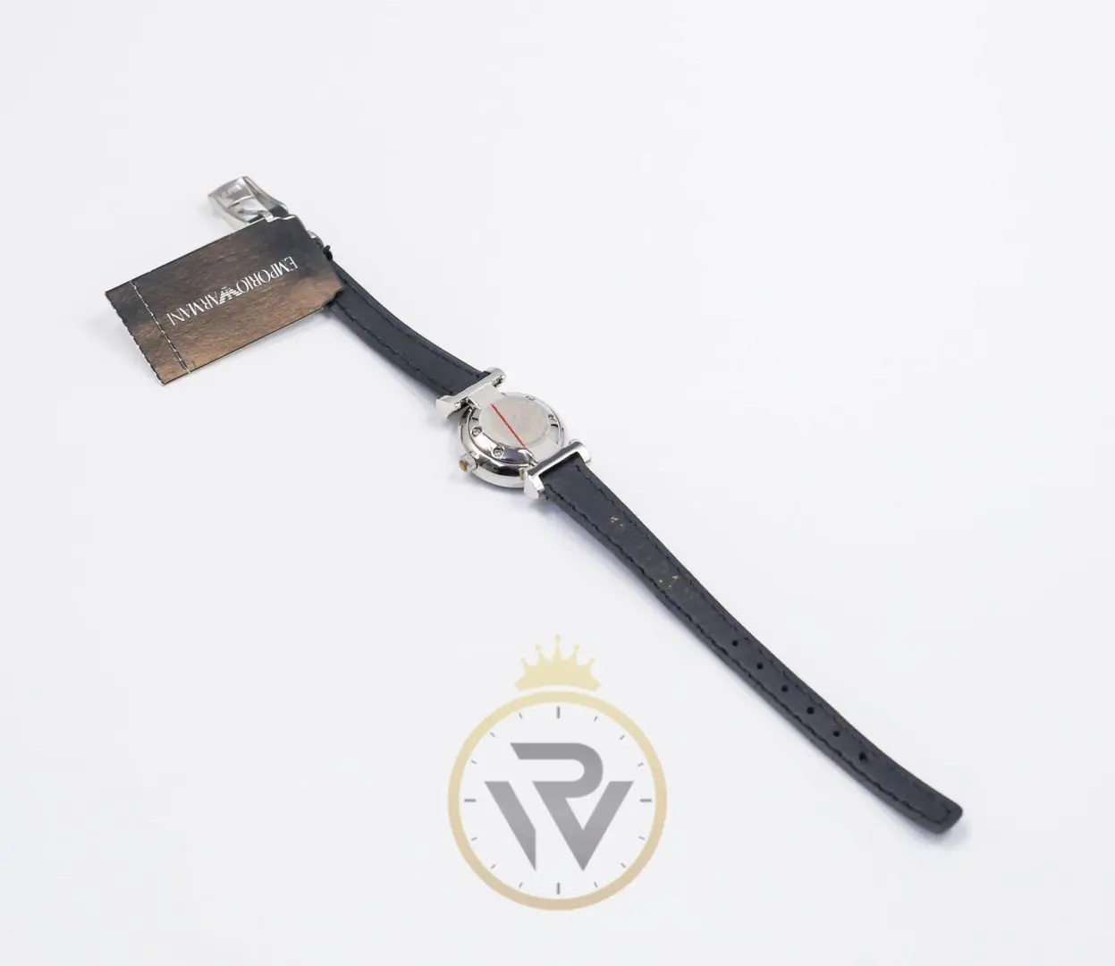 Emporio Armani Women’s Quartz Black Leather Strap Silver Grey 22mm Watch AR1685-1