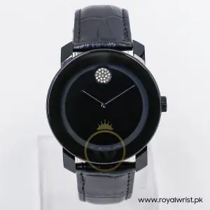 Movado Women's Quartz Swiss Made Black Leather Strap Black Dial 42mm Watch 3600483