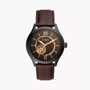 Fossil Men’s Automatic Brown Leather Strap Black Dial 44mm Watch BQ2651 (Without Tag)