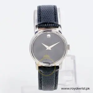 Movado Museum Women's Quartz Swiss Made Black Leather Strap Black Dial 27mm Watch 0607015