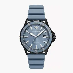 Emporio Armani Men’s Quartz Ice Blue Silicone Strap Ice Blue Dial 42mm Watch AR11685